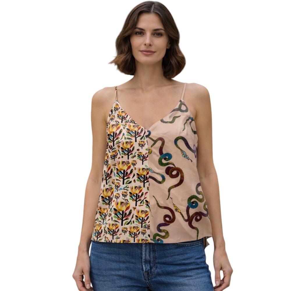 La Prestic Ouiston Fragola Snake Print Silk Tank Top in Peach Multi 0 XS